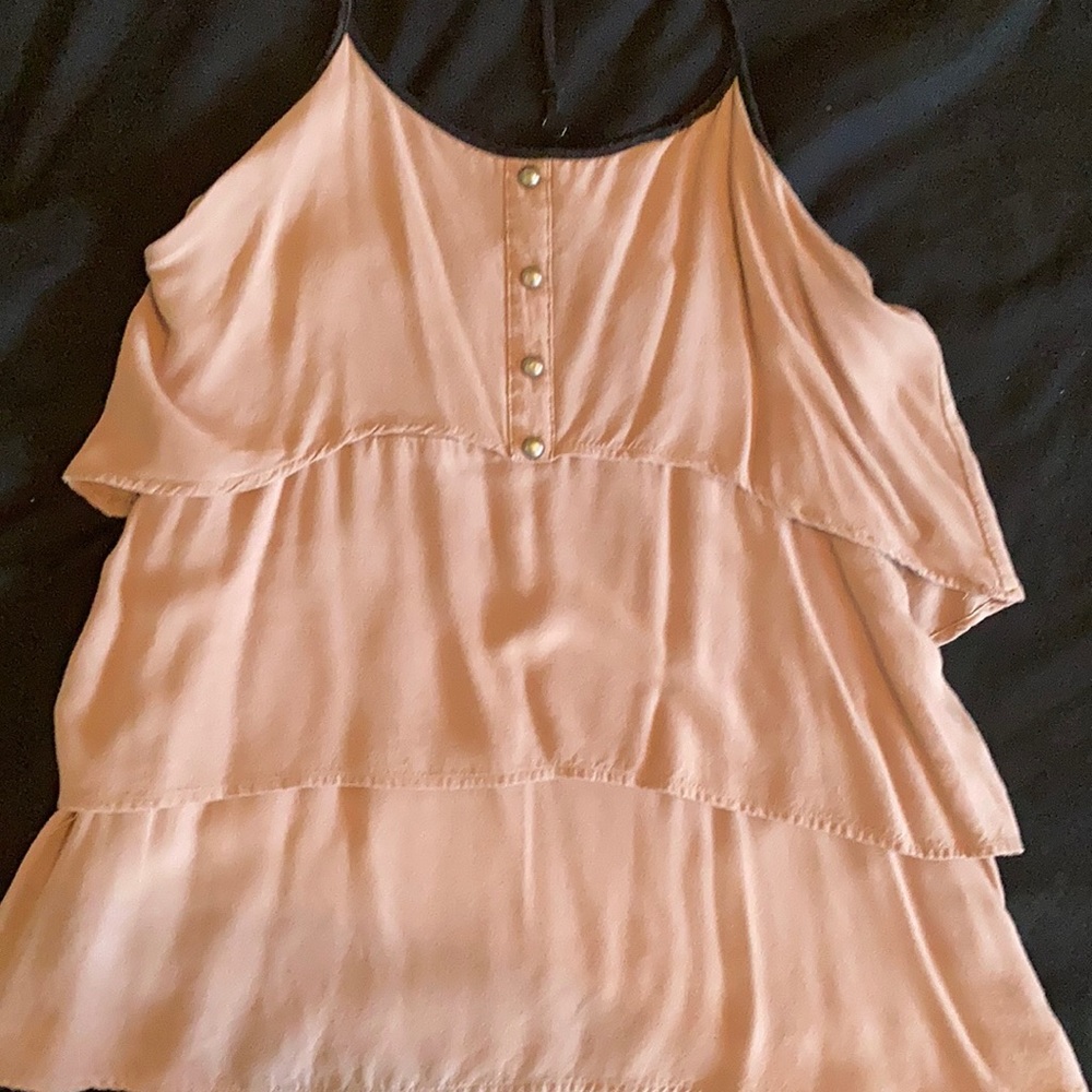 Black/pink T-strap blouse, size small